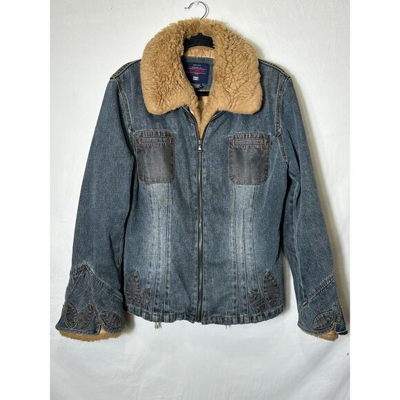 Faded Glory Y2K Denim Penny Lane Inspired Faux Fur Lined Jacket Size 12/14 - Picture 1 of 7